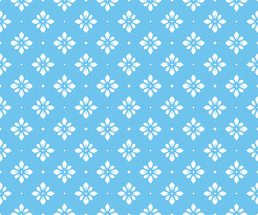 Flower geometric pattern. Seamless vector background. White and blue ornament. Ornament for fabric, wallpaper, packaging. Decorative print