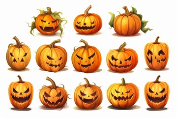Pack or set of a lot of Halloween Pumpkin Head. Watercolor style