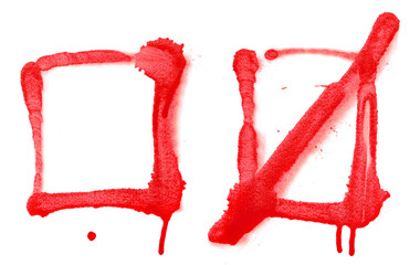 Red spray stain in shape Yes and No icon isolated on white 