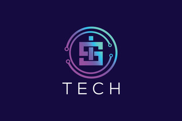 Trendy and Professional Colorful letter i and S Tech logo design vector template