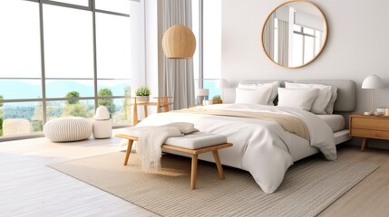 Beautiful minimal bedroom in modern house, White tone.