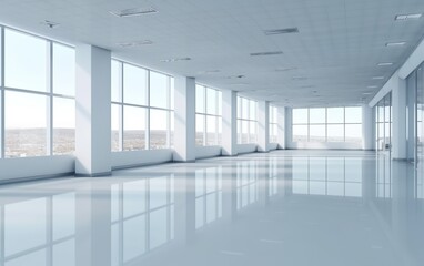 Empty office open space interior. Business conference. AI, Generative AI
