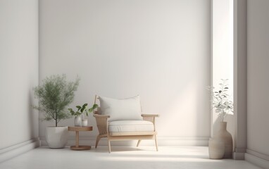 Empty wall in Scandinavian style interior with armchair. AI, Generative AI