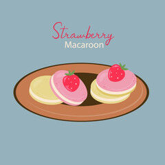 Flat Design Illustration with Strawberry Macaroon