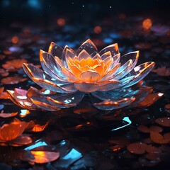 Naklejka na ściany i meble beautiful illuminated lotus made of glass with attractive light and details 