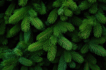 Fototapeta na wymiar Festive Christmas Green Pine Tree Background - Generative AI
