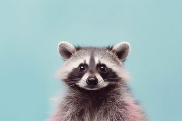 Obraz premium Portrait of racoon on blue background