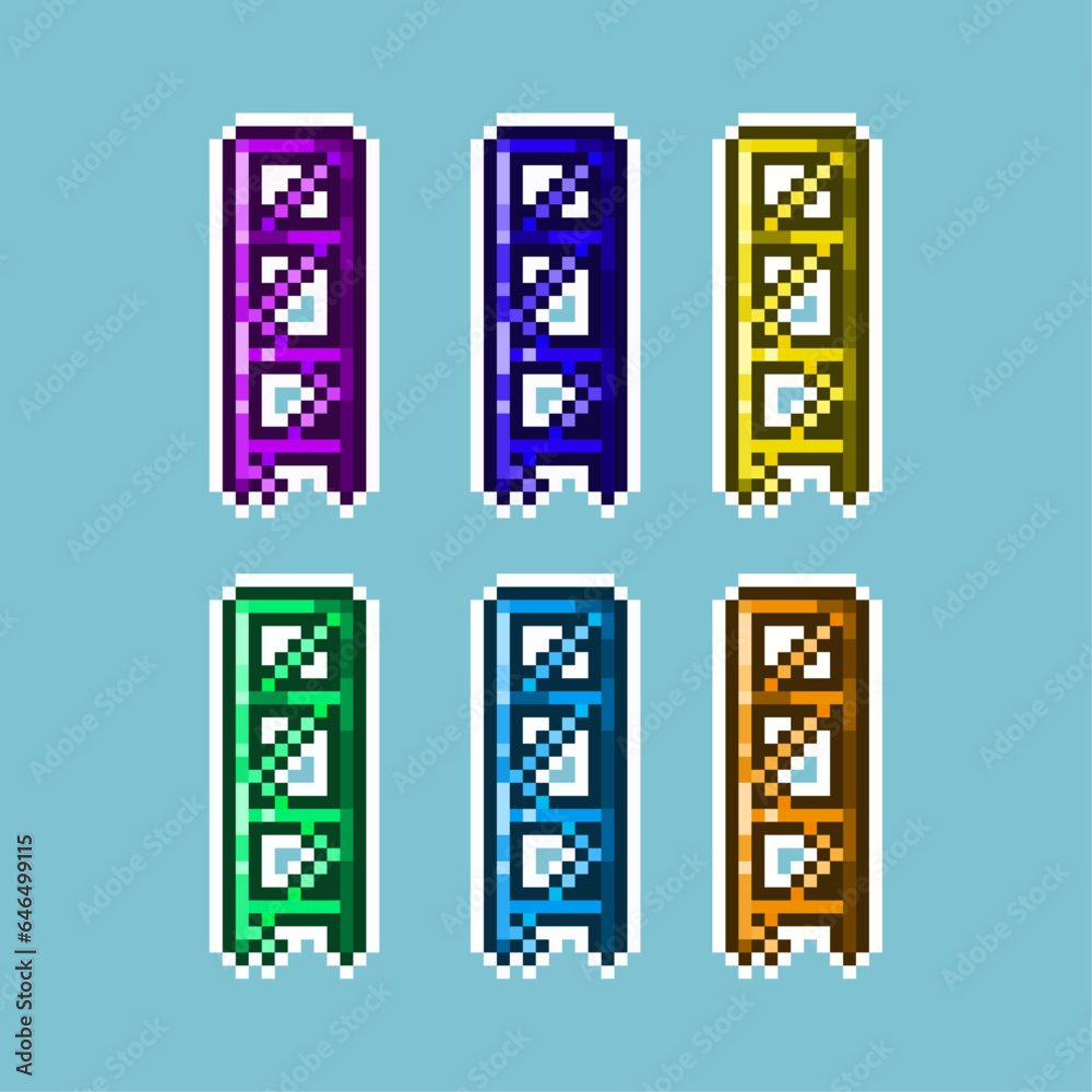 Poster pixel art sets of scaffolding with variation color items asset. simple scaffolding on pixelated styl