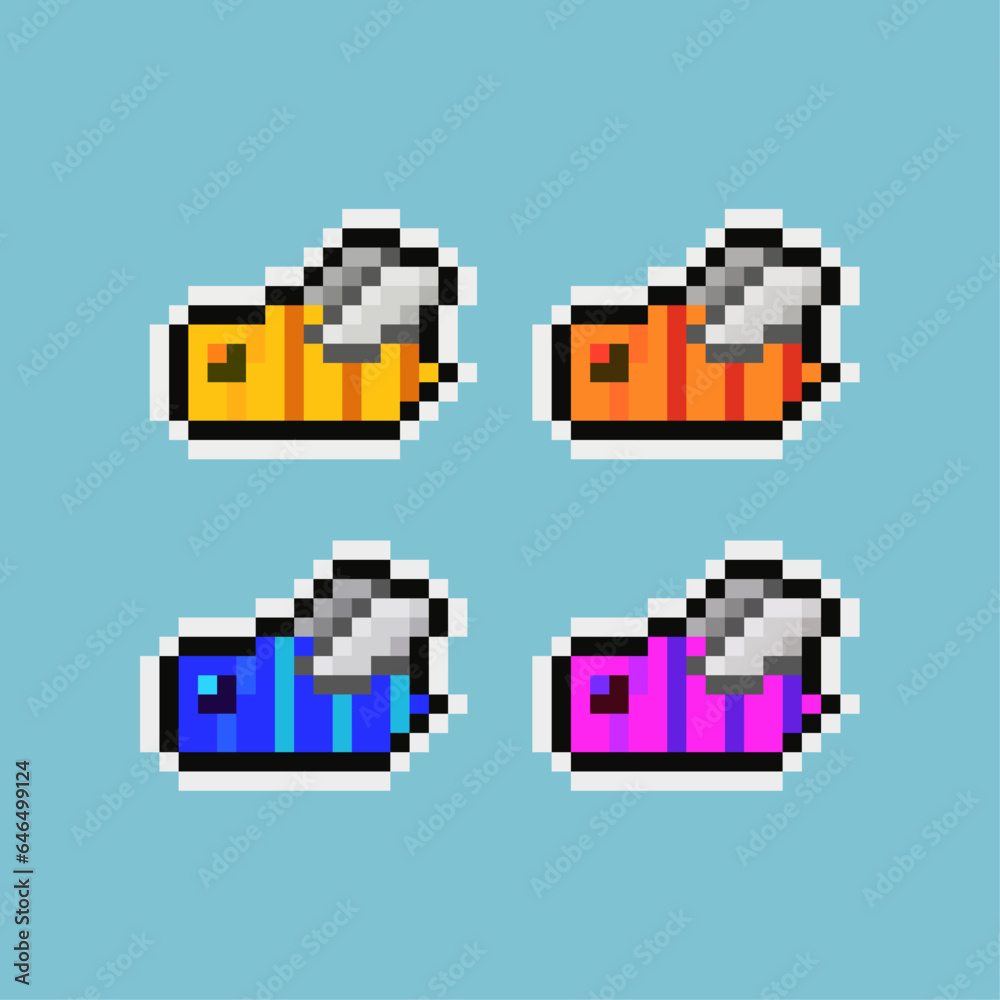 Poster pixel art sets of bee with variation color items asset. simple animal bee on pixelated style.8bits p