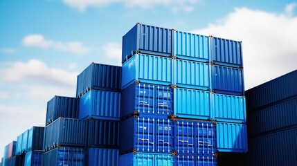 Fototapeta premium Stack of blue container boxes at cargo station freight shipping for import and export logistics, Business and transportation concept.