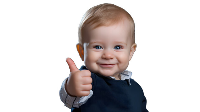 A toddler giving a thumbs up isolated on transparent background Fictional Person, Generative AI