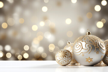 new year background with Christmas balls and bokeh with copy space