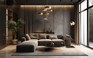 Naklejka na ściany i meble Interior of luxury home mock up. AI, Generative AI