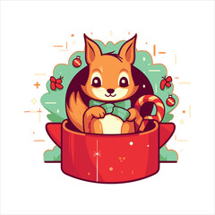 vector gift box with cute animal in christmas