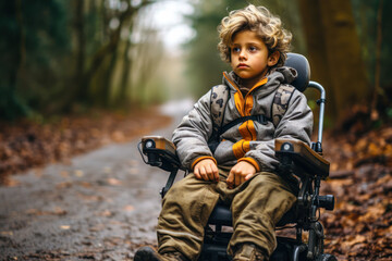 child in a wheelchair for a walk generative ai