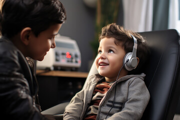child with headphones hearing test generative ai
