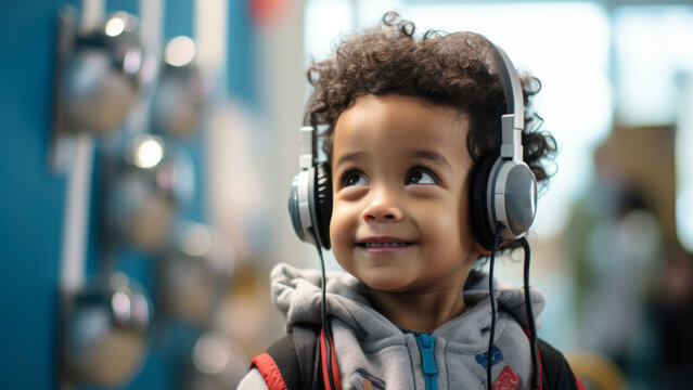 child with headphones hearing test generative ai