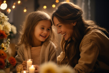 Obraz na płótnie Canvas smiling mother and daughter generative ai