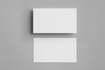 blank business cards on grey background, Corporate stationery set mockup