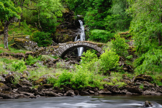 The Old Bridge and Waterfall at Glen Lyon, Scotland