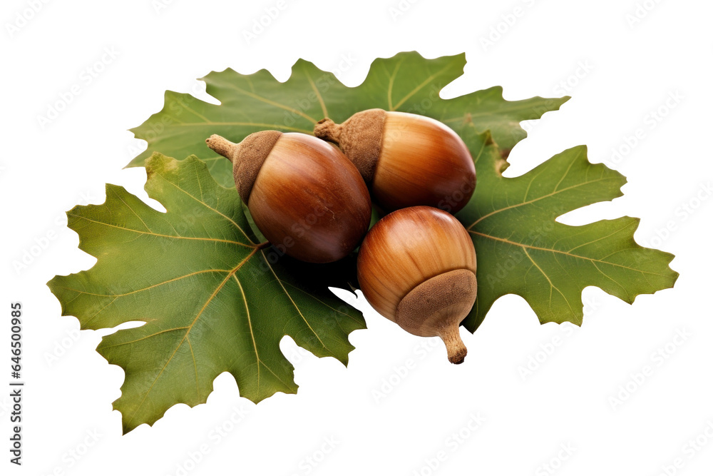Canvas Prints green oak leaves with acorn, png file of isolated cutout object on transparent background.
