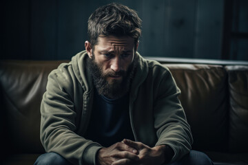 Obraz premium depressed man with psychological trauma, post-traumatic syndrome generative ai