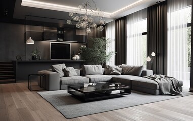 Modern living room. AI, Generative AI