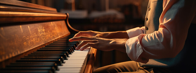 Musician hands playing the piano - Powered by Adobe