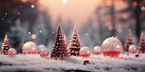 Naklejka na ściany i meble Winter scenery, Merry Christmas background, copy space, greeting card