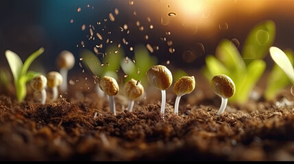 Fototapeta na wymiar Germinating Seeds of Vegetable on the Earth in various seasons, AI Generated