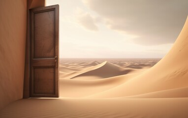 Opened door on desert. Unknown and start up concept. AI, Generative AI