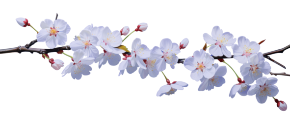 blooming sakura branch with flowers, png file of isolated cutout object on transparent background.