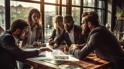 Fototapeta premium People have business meeting in office. AI generated image