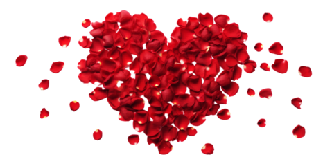 strip of scattered red rose petals, png file of isolated cutout object on transparent background.