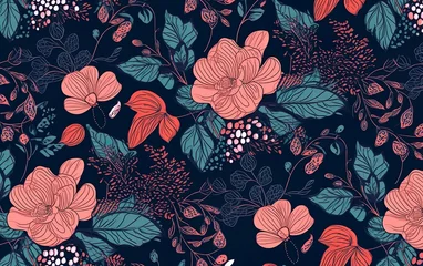 Fotobehang Seamless floral pattern. Background made with flowers. AI, Generative AI © Stormstudio
