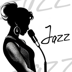 Silhouette of female jazz singer with microphone - 646502744