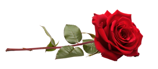 one red rose flower bud, png file of isolated cutout object on transparent background.