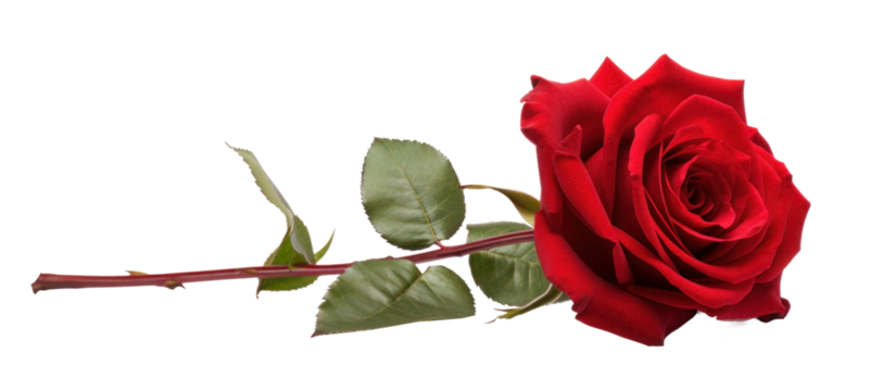 one red rose flower bud, png file of isolated cutout object on transparent background.