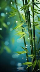 bamboo stems with dew drops on blurred hazy background .calm and peaceful. 