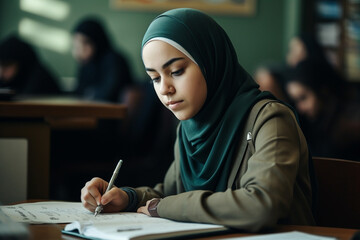 Portrait of young girl in a hijab - 646502910
