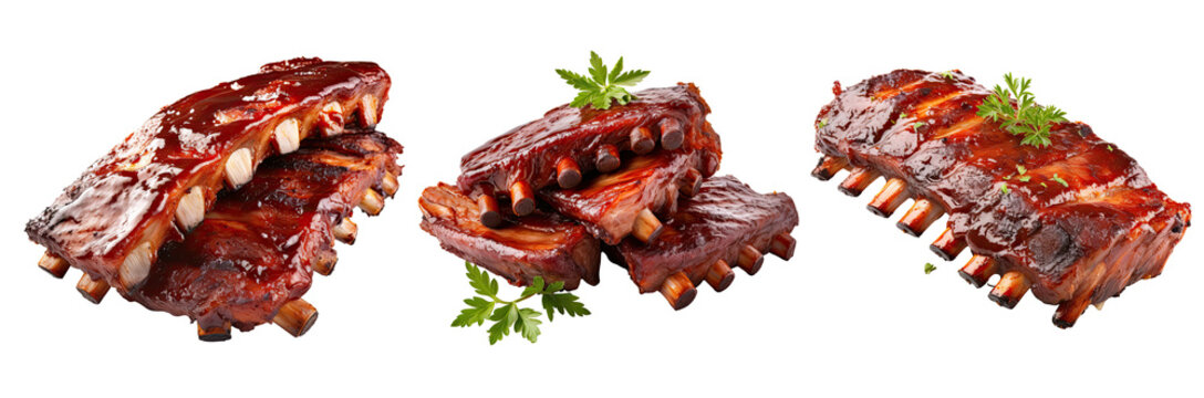 Set of  barbecue ribs, isolated on transparent background