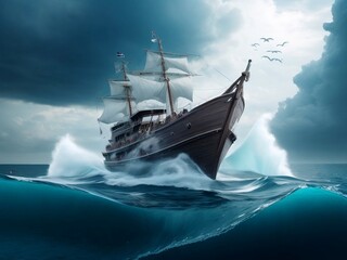 Amazing ghost ship in the sea