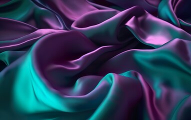 Fototapeta premium Silk satin. Gradient. Wavy folds. Shiny fabric surface. AI, Generative AI