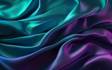 Silk satin. Gradient. Wavy folds. Shiny fabric surface. AI, Generative AI