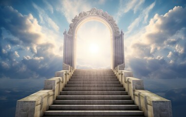 Stairway To Heaven In Glory Gates Of Paradise Meeting. AI, Generative AI