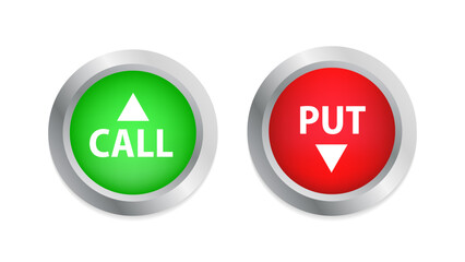 Binary Options. Options trading set buttons. Call and put symbol. Vector illustration
