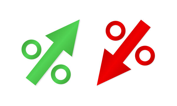 Growth profit icon in flat style. Percentage arrow up and down vector illustration on isolated background. Finance interest rate sign business concept. Vector illustration
