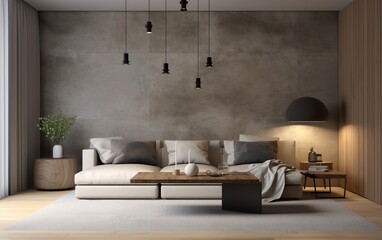 Stylish interior of modern living room with light wall. AI, Generative AI