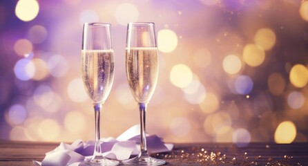 Holiday background with champagne glasses