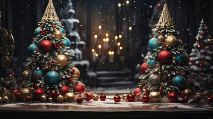Fototapeta na wymiar Christmas Ornament on beautiful winter scenery, Xmas Ball, copy space